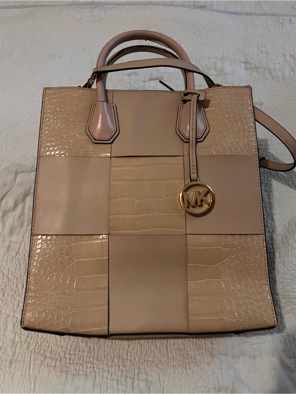 Michael Kors Blush Patchwork Satchel with Gold MK Charm